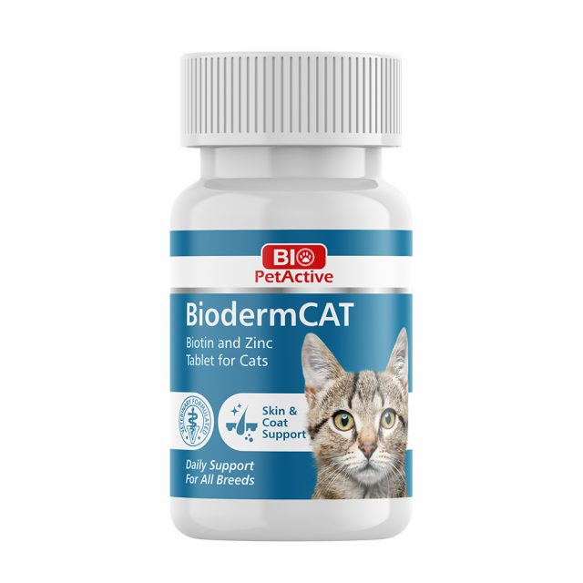 Biodermcat - Skin and Coat Support with Zinc, Biotin and Omega-3. Suplemente per qimet dhe lekuren