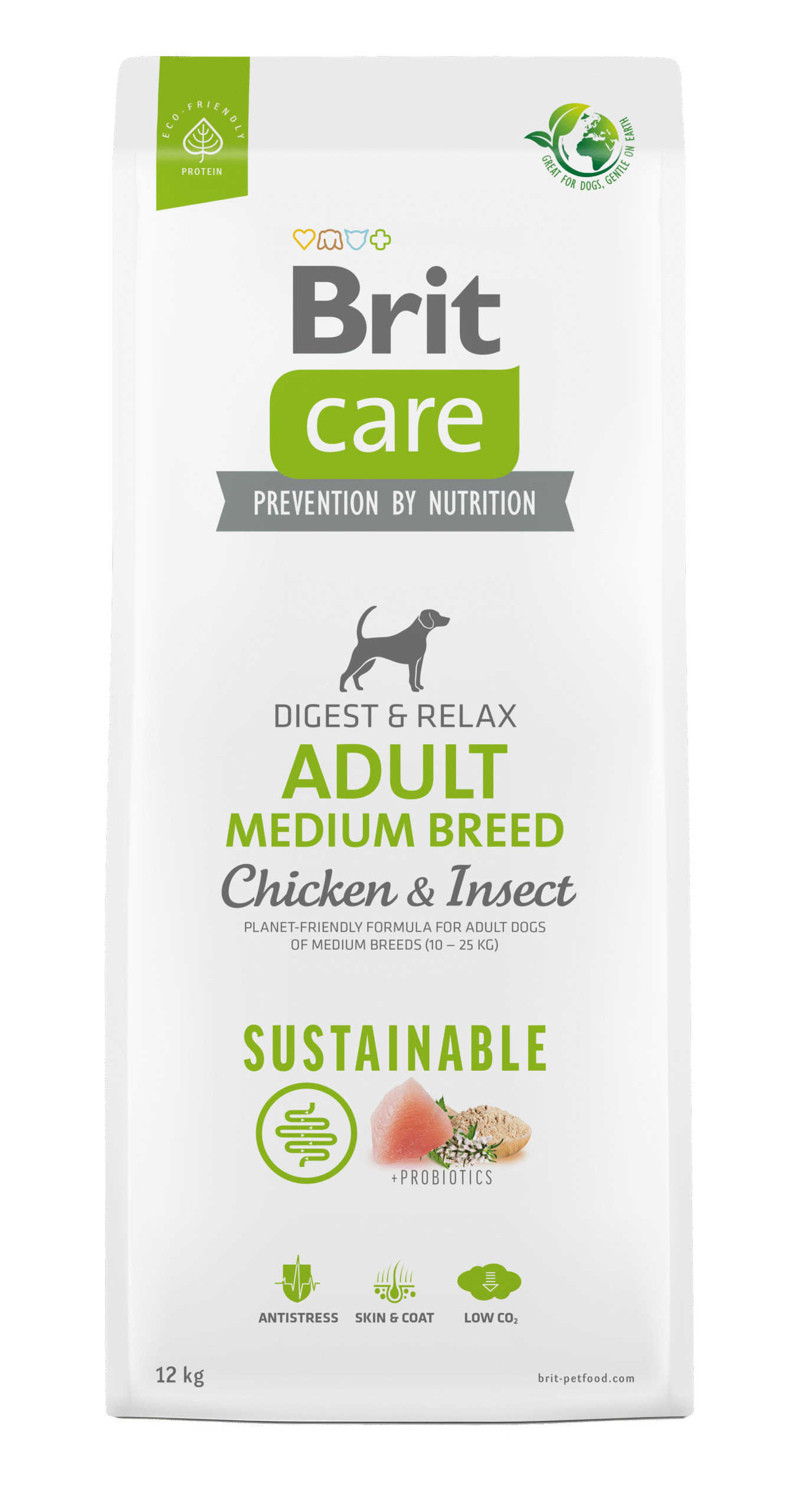 Brit Care Adult medium breed Chicken and Insect 12kg. Ushqim per qen te rritur me pule dhe insekt